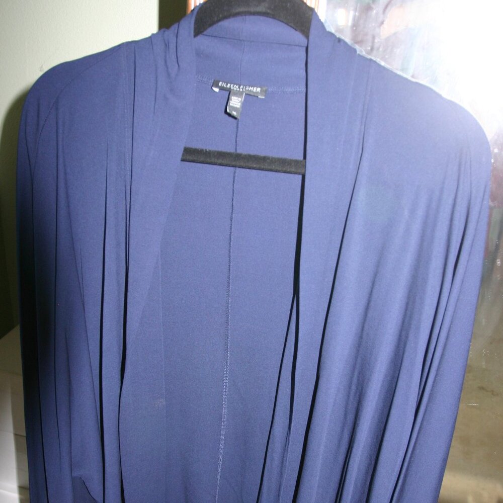 Eileen Fisher Woman 2X 100% Navy Silk Knit Lightweight Jacket